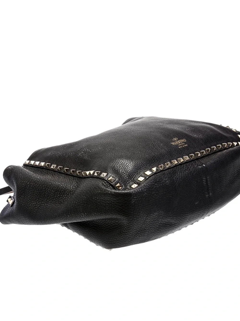 Valentino Black Leather Rockstud Tote with Detachable Strap